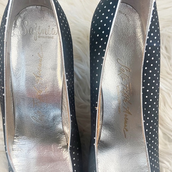 Saks Fifth Avenue Safinia Vintage 50s Black Silver Polka Dot Heels Size 8.5 - Picture 11 of 13